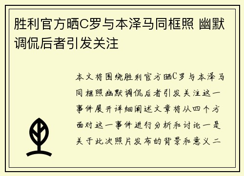 胜利官方晒C罗与本泽马同框照 幽默调侃后者引发关注